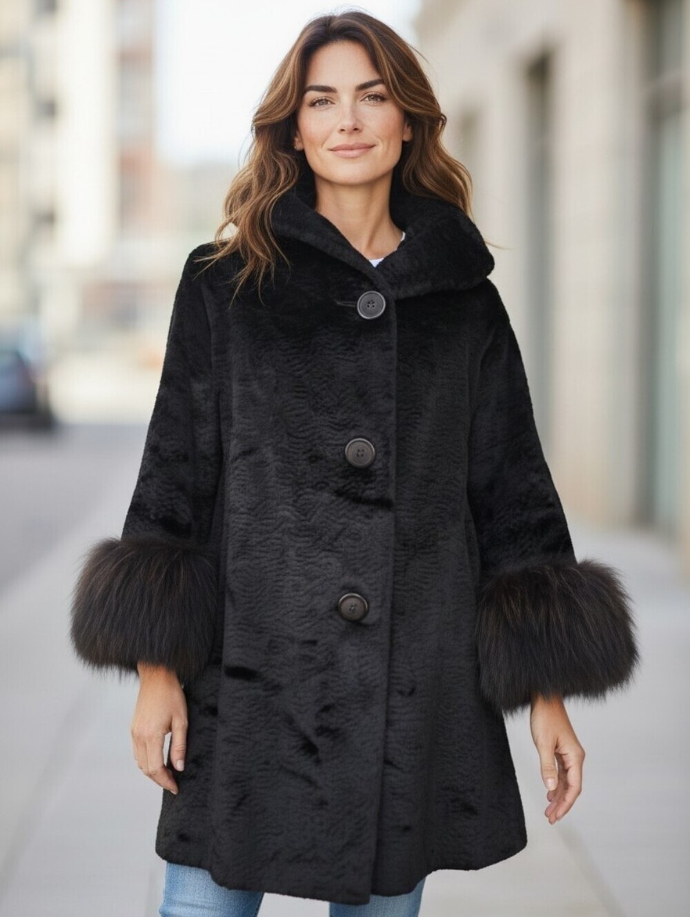 Vintage Another Imported Pile Fabric Black Fur Coat Style Cape Made In Canada